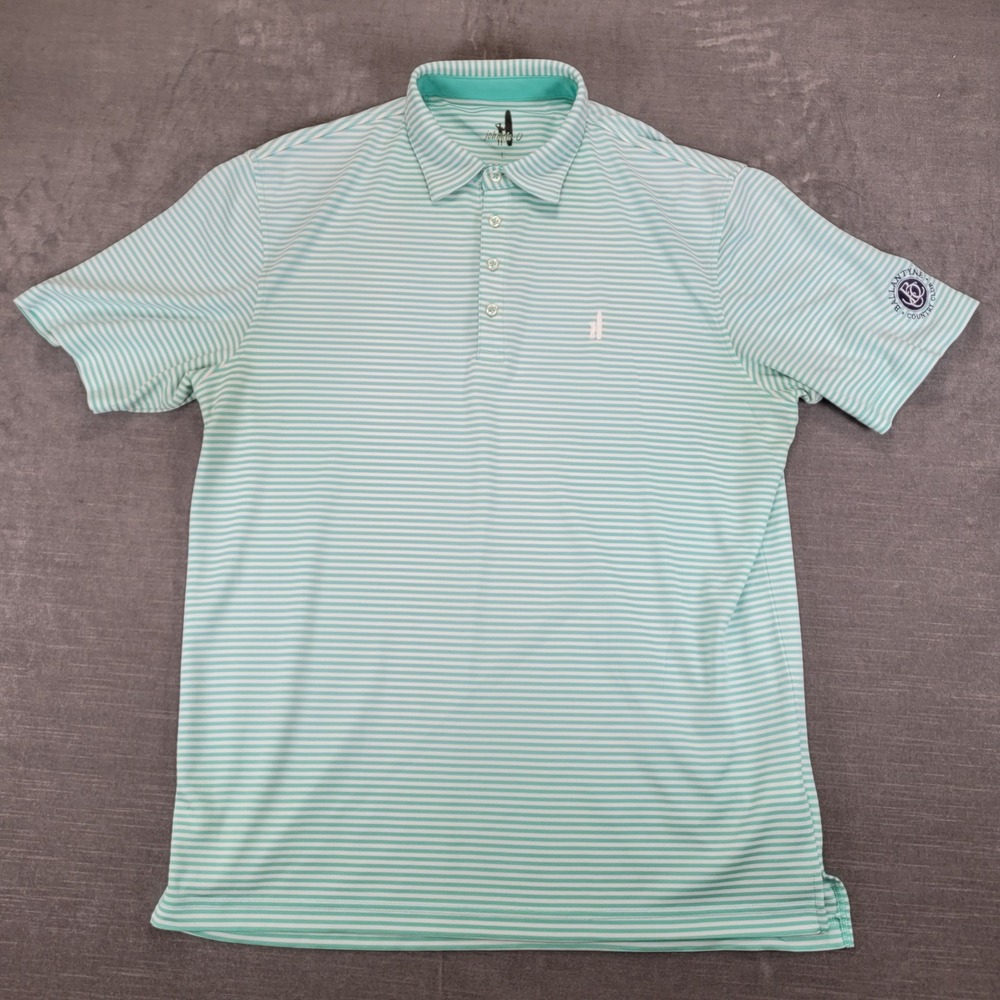 Johnnie-O Mens Large Polo Shirt Mint Green White Striped Ballantyne Country Club